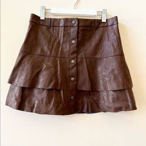 Dark Brown Tierd Faux Leather Skirt